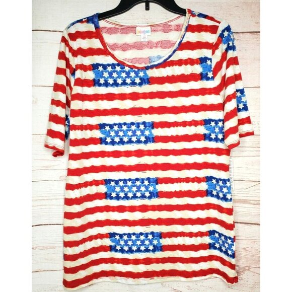 Rare LuLaRoe GiGi 2XL Women’s Shirt – Patriotic Flag Graphic Design Poly/Spandex - Picture 1 of 12